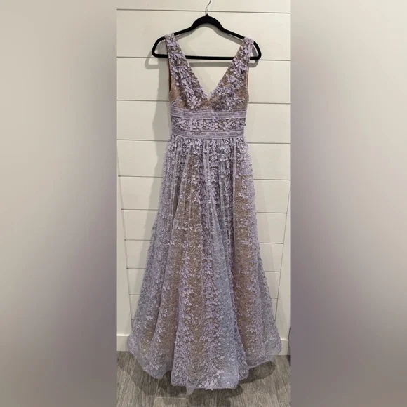 Bronx & Banco Purple Plunge Megan Floral Embroidered Lace Gown - Picture 5 of 10